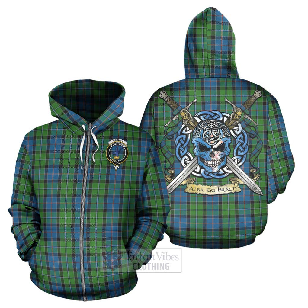 Tartan Vibes Clothing Stirling Tartan Hoodie with Family Crest Celtic Skull Style