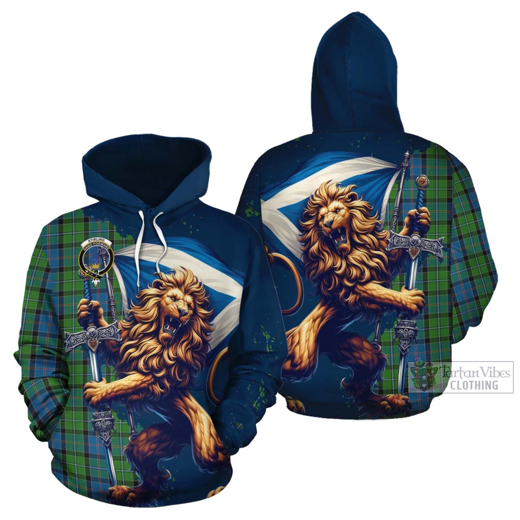 Tartan Vibes Clothing Stirling Tartan Family Crest Cotton Hoodie with Scottish Majestic Lion