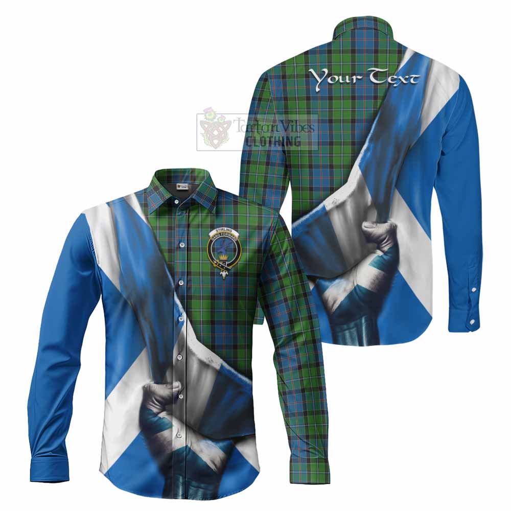 Tartan Vibes Clothing Stirling Tartan Long Sleeve Button Shirt with Family Crest Scotland Patriotic Style