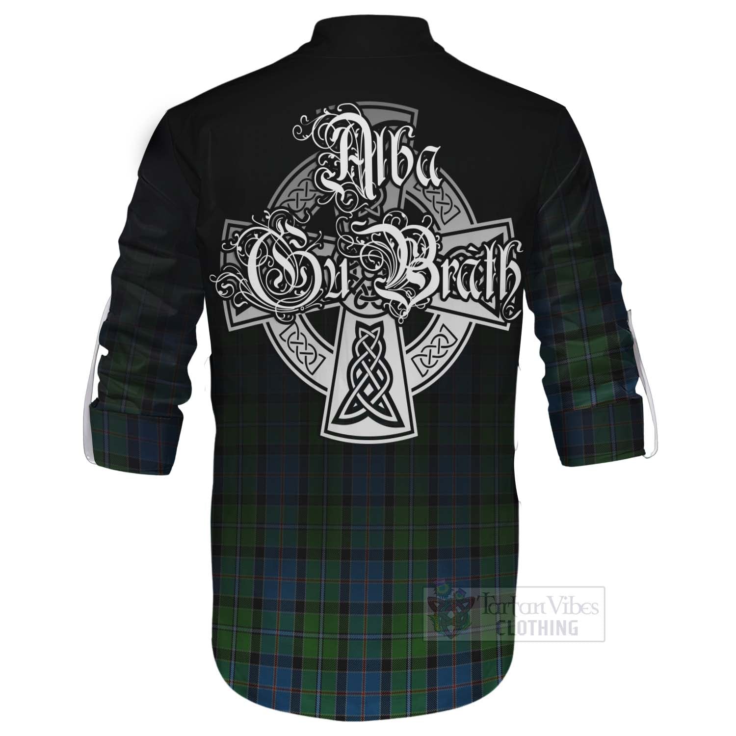 Tartan Vibes Clothing Stirling Tartan Ghillie Kilt Shirt Featuring Alba Gu Brath Family Crest Celtic Inspired