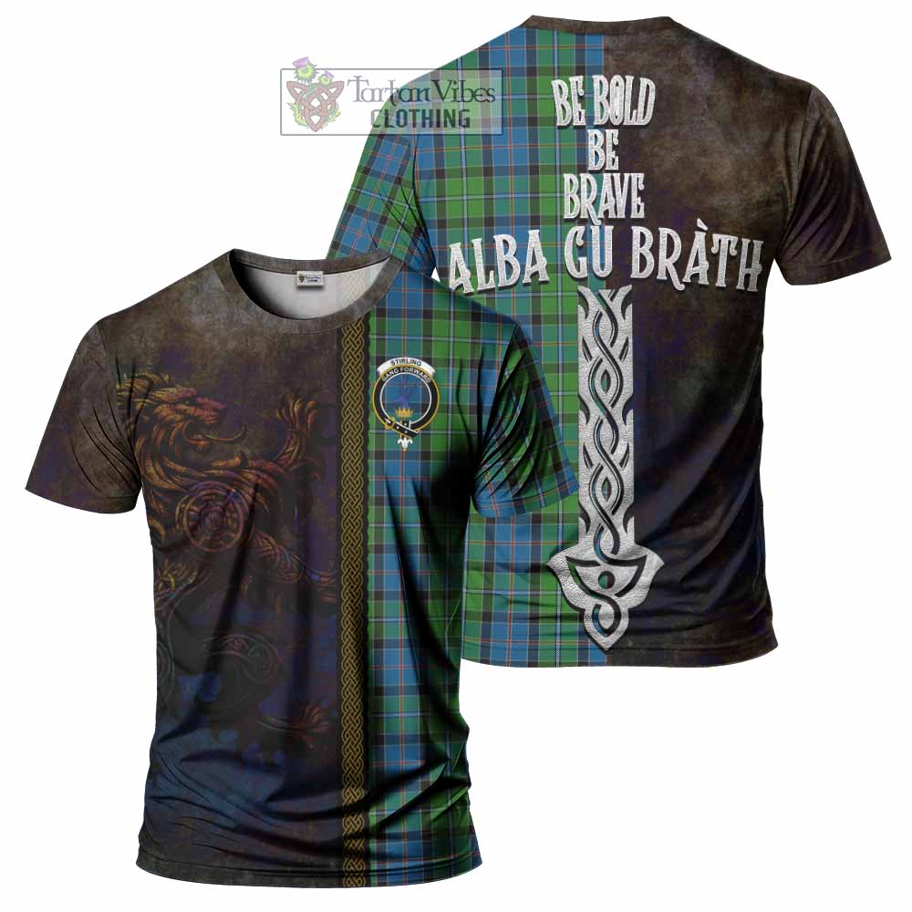 Tartan Vibes Clothing Stirling Tartan Family Crest T-Shirt Alba Gu Brath Be Brave Lion Ancient Style