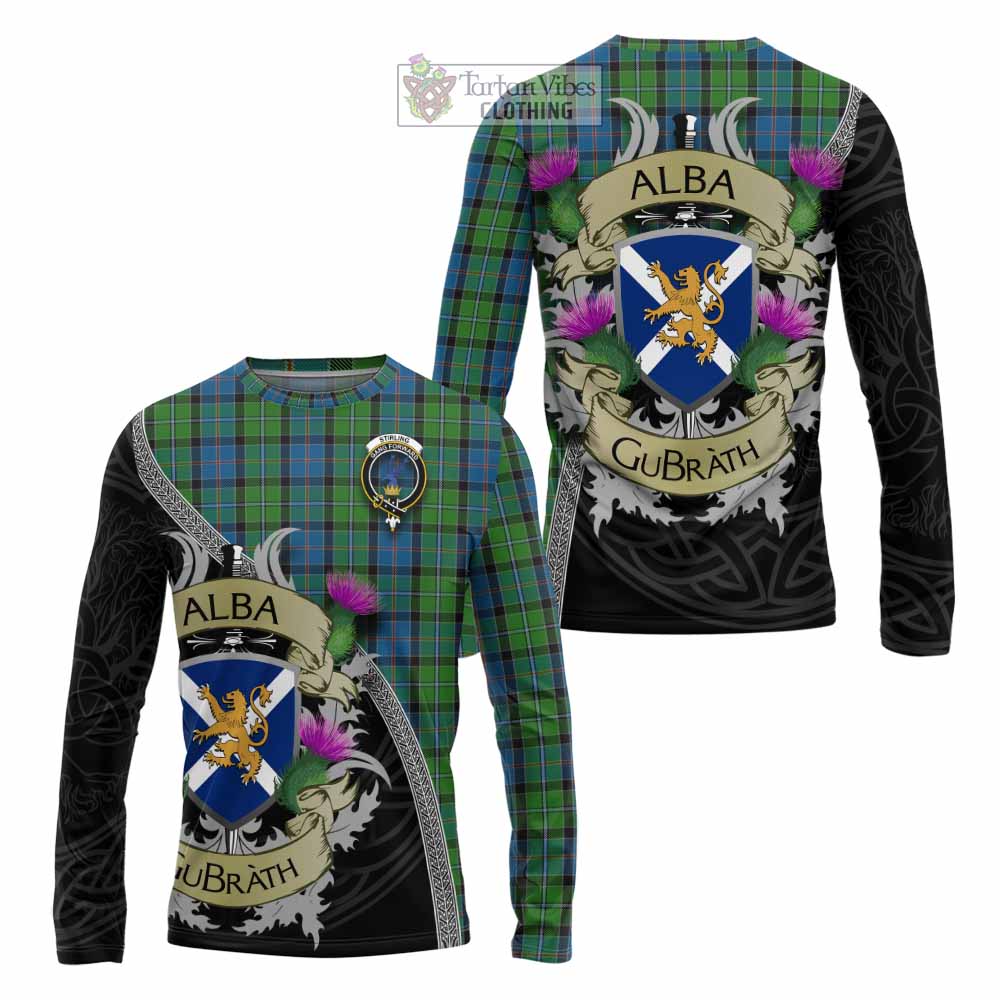 Tartan Vibes Clothing Stirling Tartan Family Crest Long Sleeve T-Shirt Lion Rampant Royal Thistle Shield Celtic Inspired
