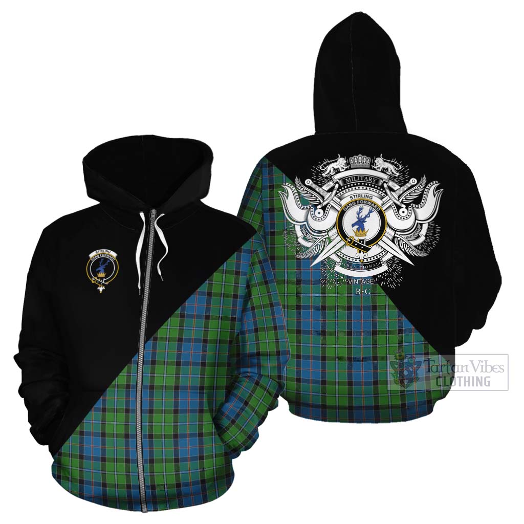Tartan Vibes Clothing Stirling Tartan Cotton Hoodie with Family Crest and Military Logo Style