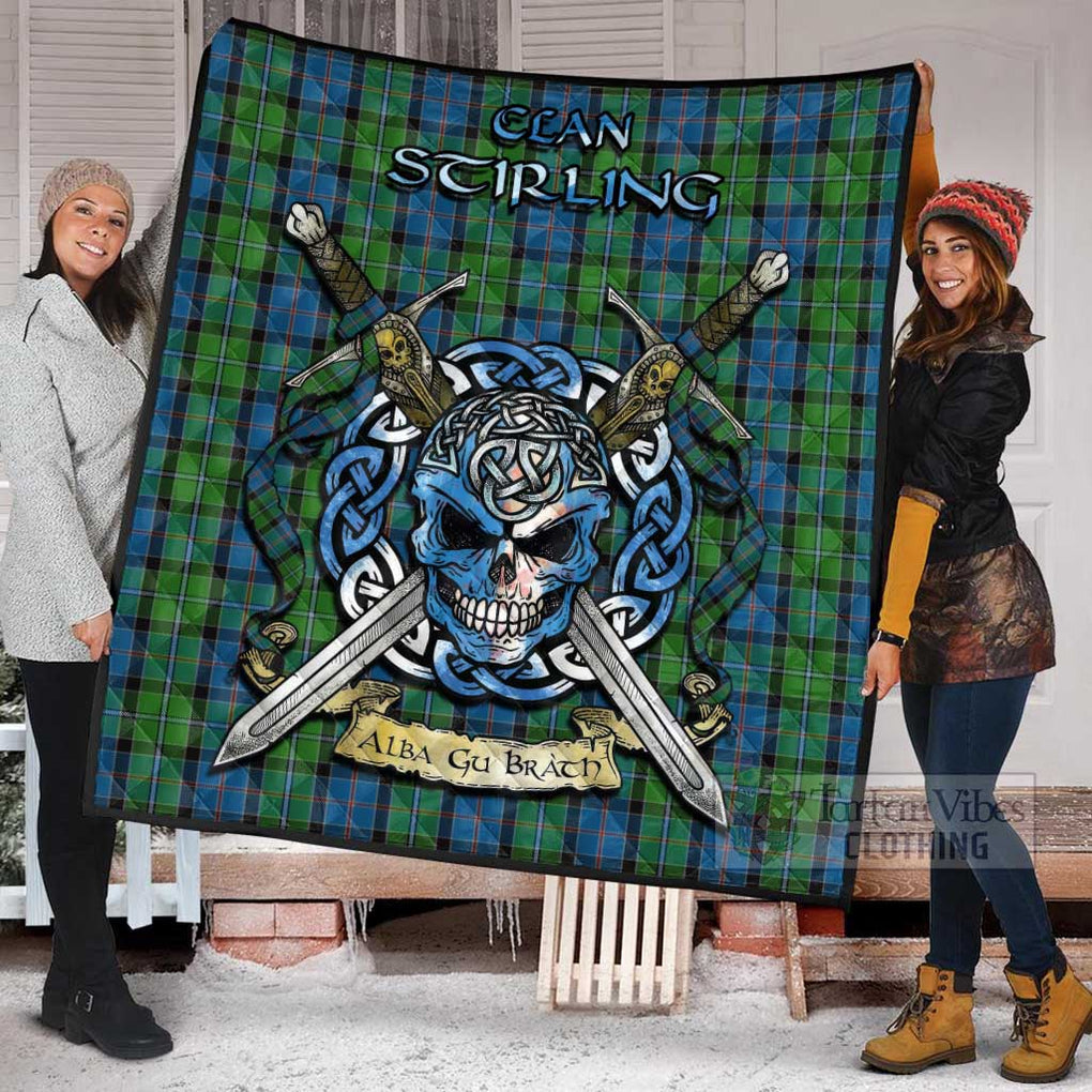 Tartan Vibes Clothing Stirling Tartan Quilt with Celtic Skull Alba Gu Brath Style