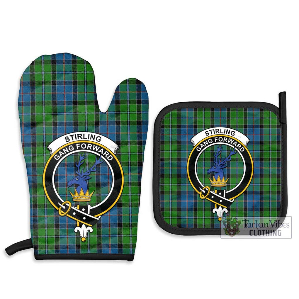 Stirling Tartan Combo Oven Mitt & Pot-Holder with Family Crest Combo 1 Oven Mitt & 2 Pot-Holder Black - Tartan Vibes Clothing