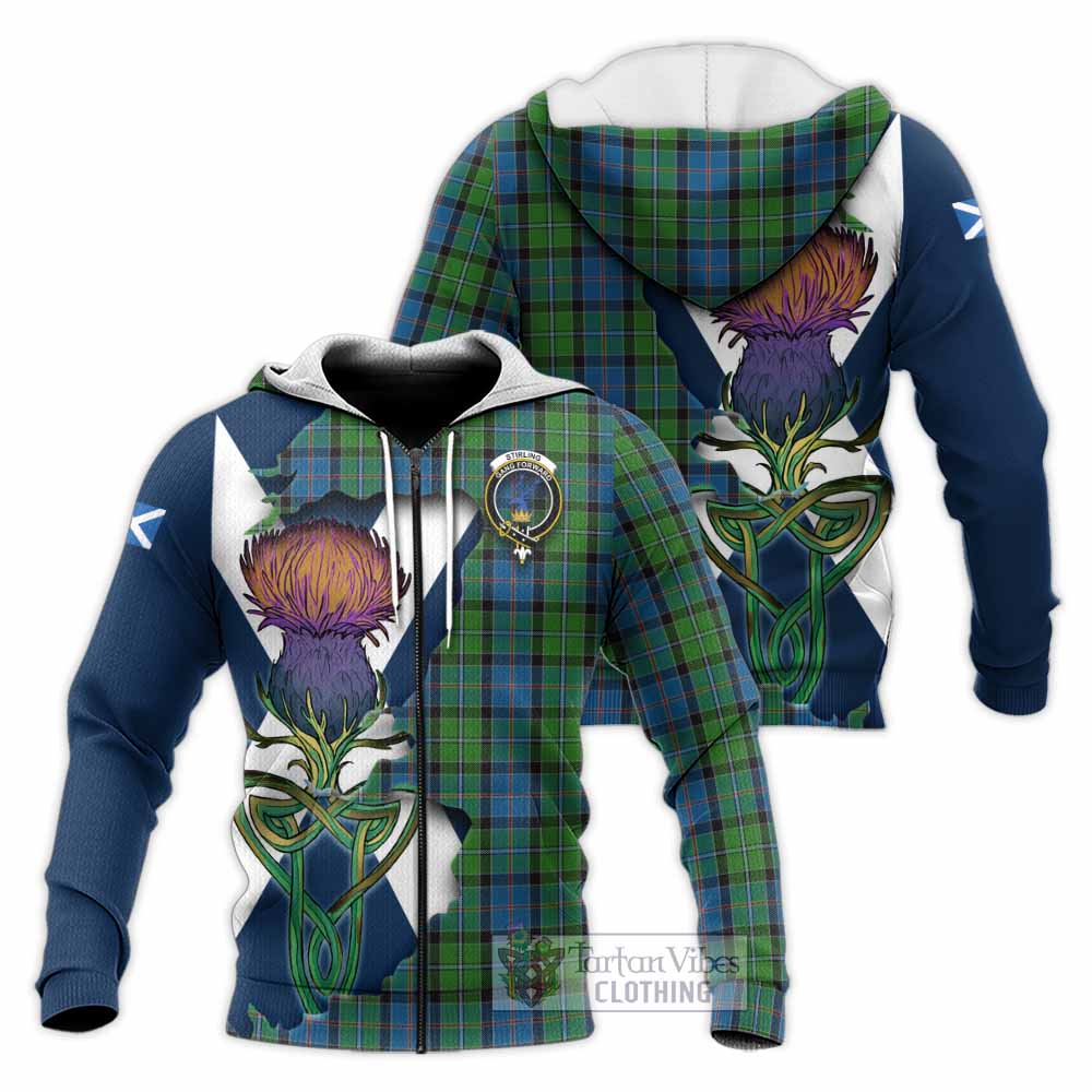 Tartan Vibes Clothing Stirling Tartan Family Crest Knitted Hoodie Scottish Thistle Celtic Inspired