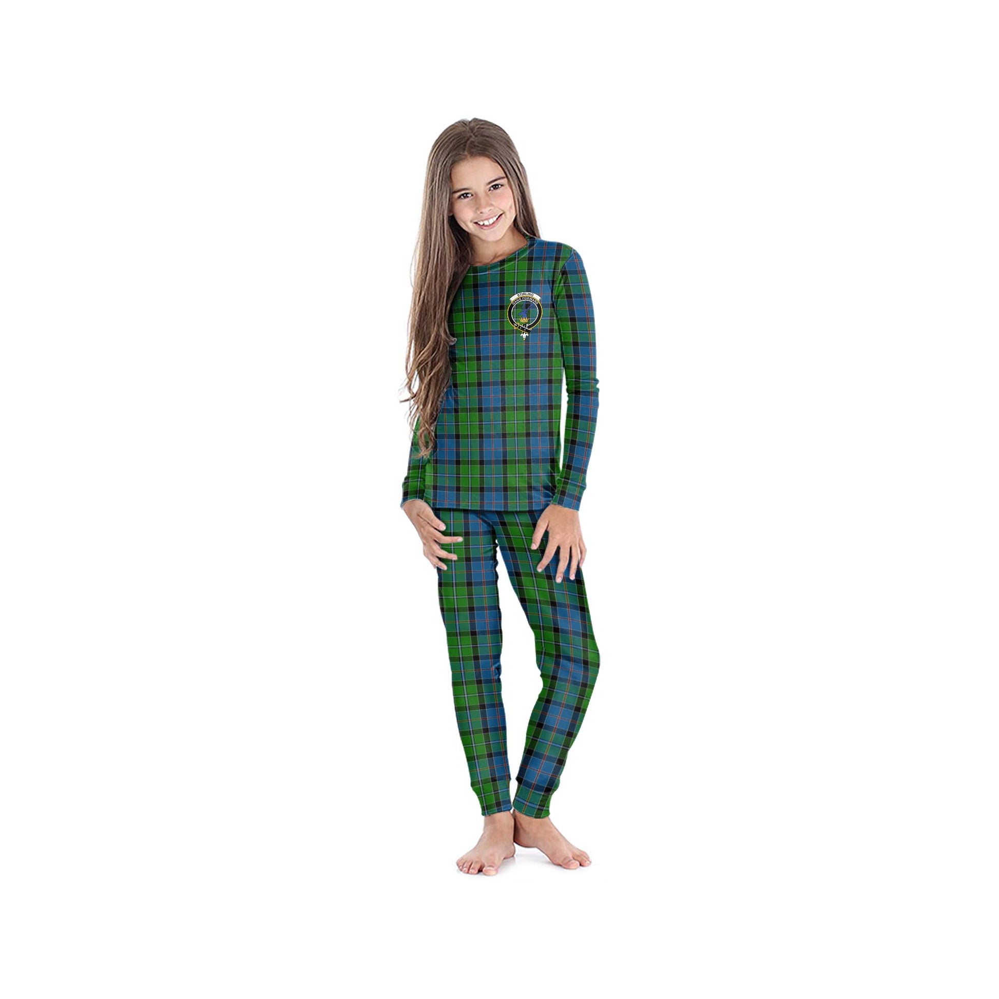 Stirling Tartan Pajamas Family Set with Family Crest - Tartanvibesclothing