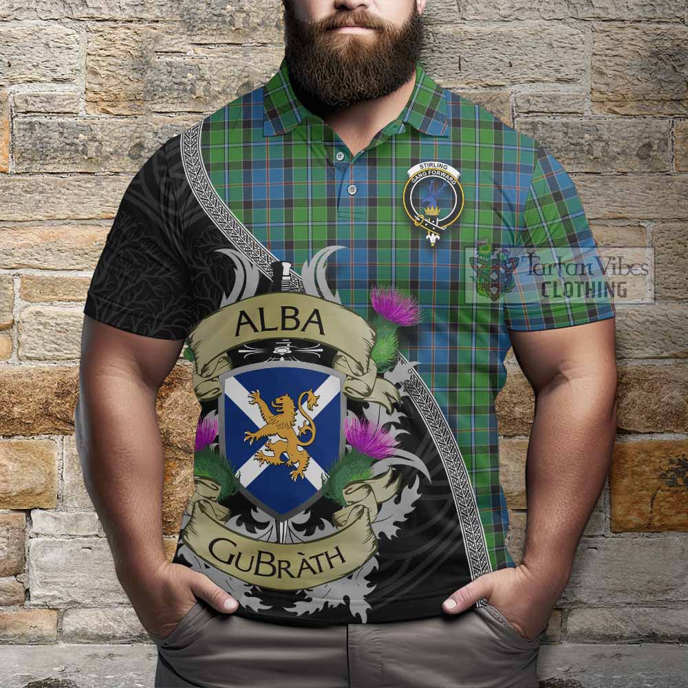 Tartan Vibes Clothing Stirling Tartan Family Crest Polo Shirt Lion Rampant Royal Thistle Shield Celtic Inspired