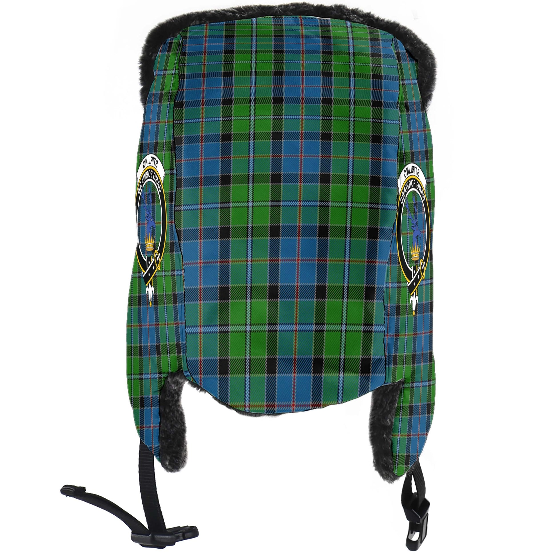 Stirling Tartan Winter Trapper Hat with Family Crest - Tartanvibesclothing