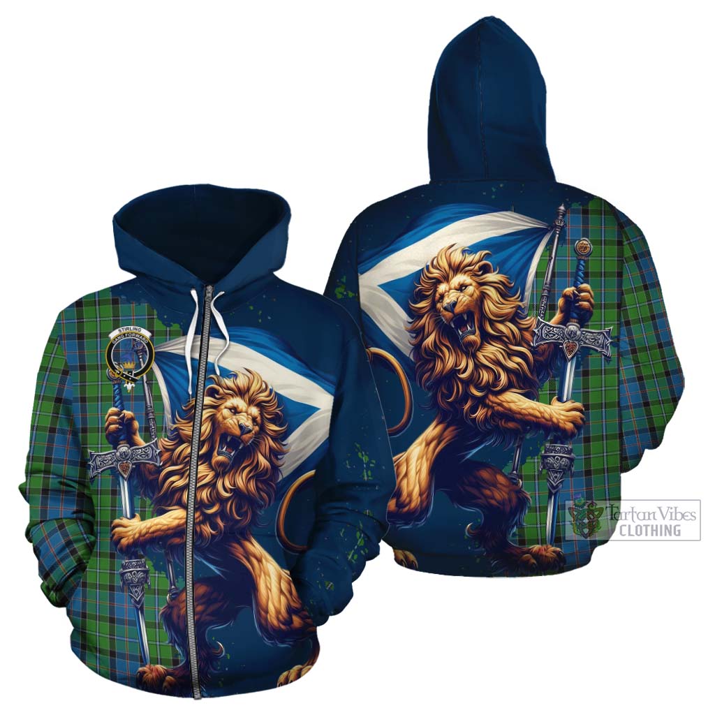Tartan Vibes Clothing Stirling Tartan Family Crest Cotton Hoodie with Scottish Majestic Lion