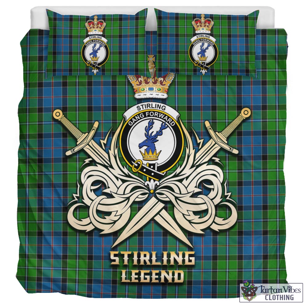 Tartan Vibes Clothing Stirling Tartan Bedding Set with Clan Crest and the Golden Sword of Courageous Legacy