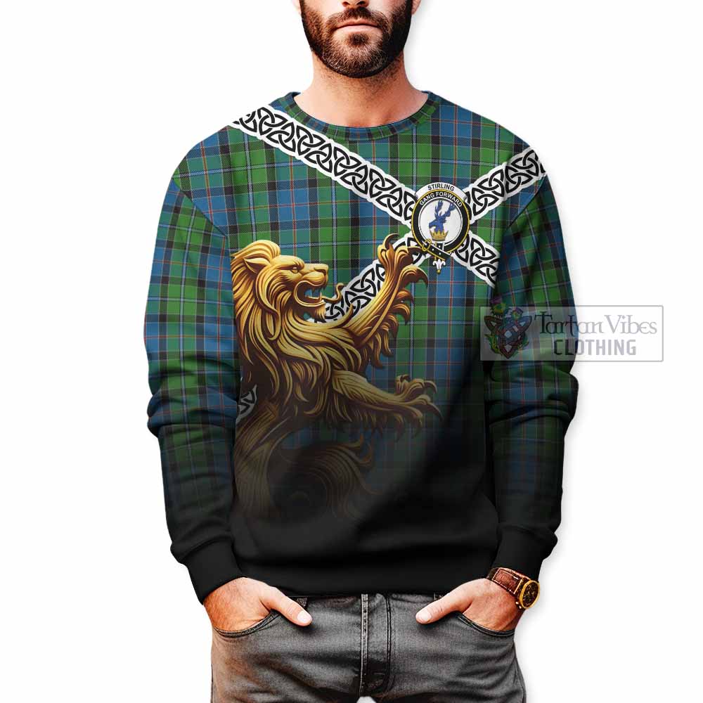 Tartan Vibes Clothing Stirling Crest Tartan Sweatshirt with Golden Lion Emblem Celtic Style