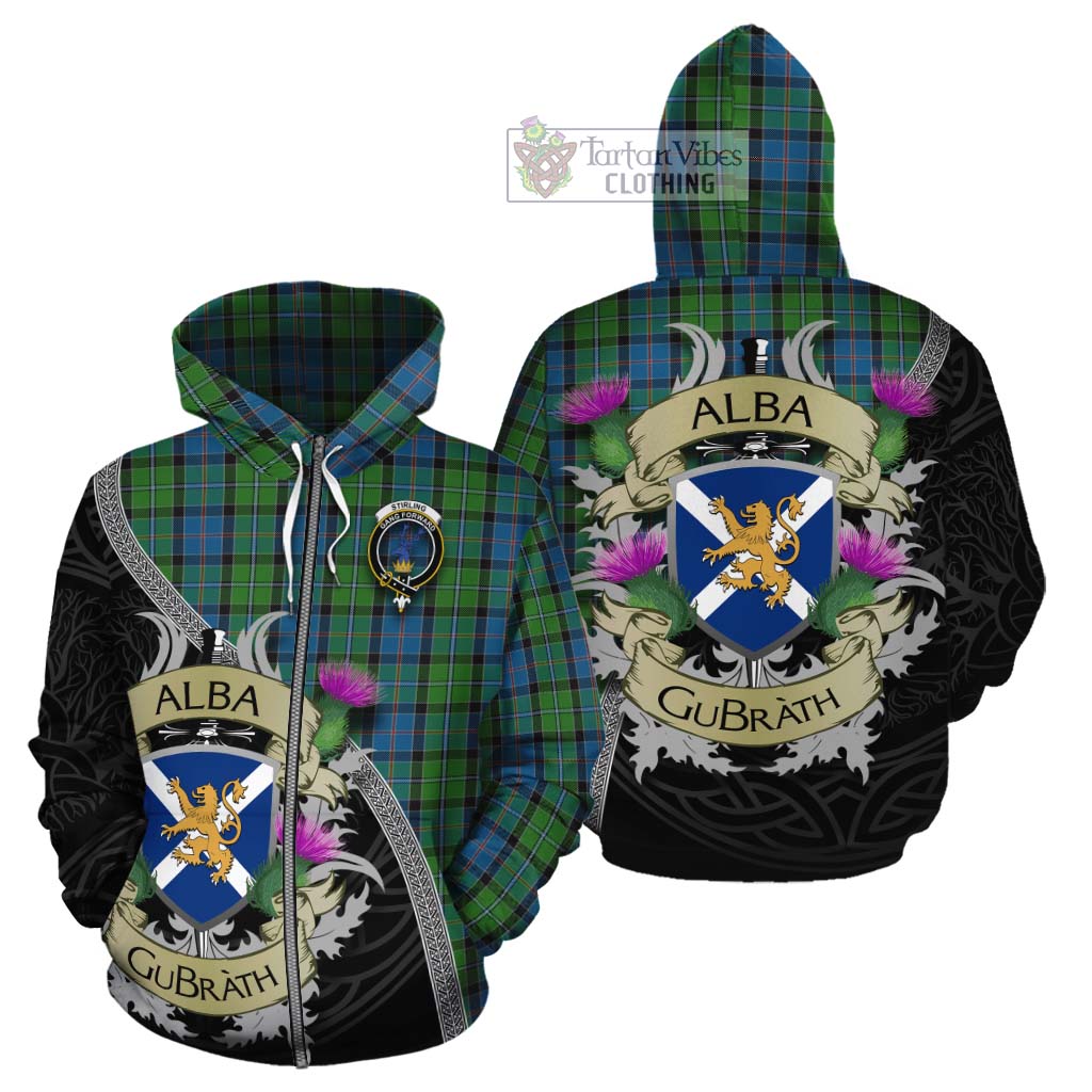 Tartan Vibes Clothing Stirling Tartan Family Crest Cotton Hoodie Lion Rampant Royal Thistle Shield Celtic Inspired