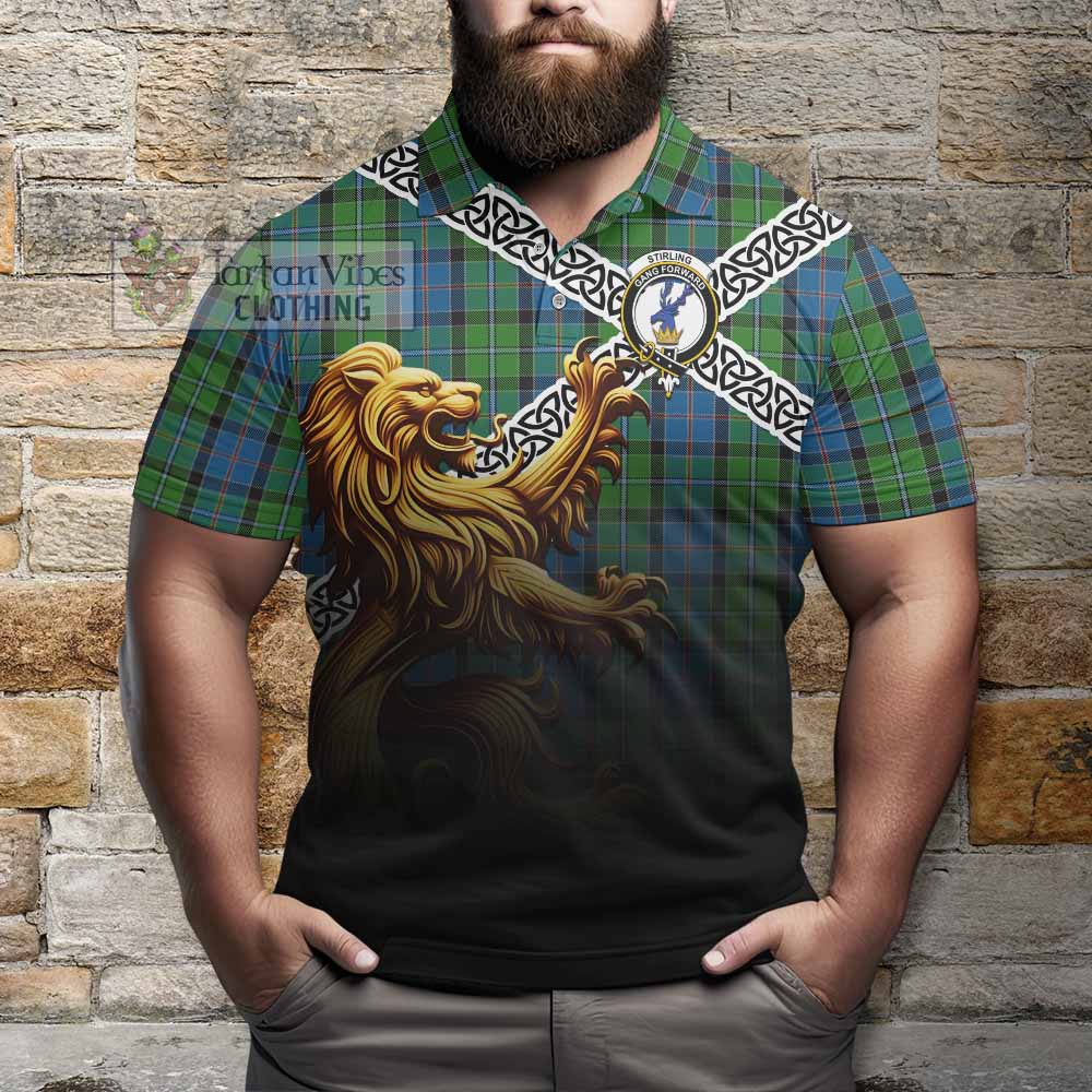 Tartan Vibes Clothing Stirling Crest Tartan Polo Shirt with Golden Lion Emblem Celtic Style