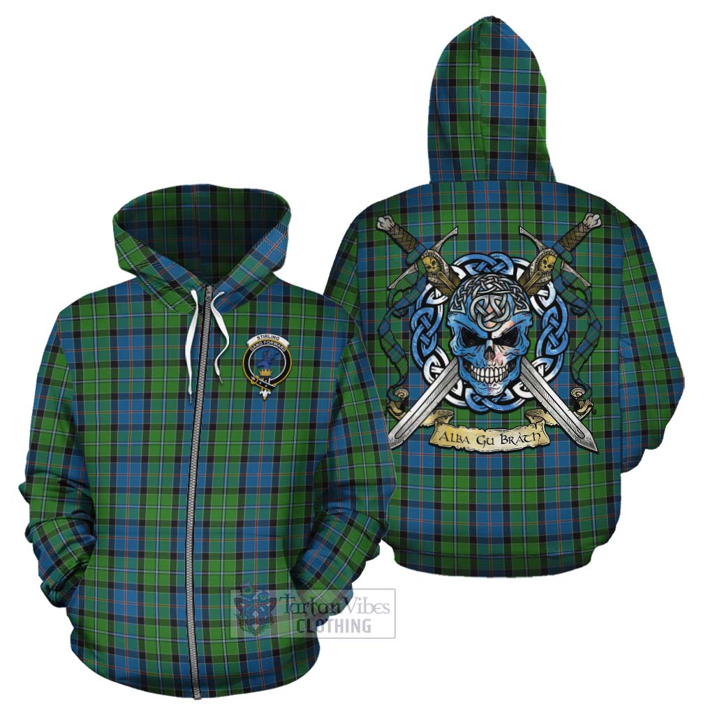 Tartan Vibes Clothing Stirling Tartan Cotton Hoodie with Family Crest Celtic Skull Style