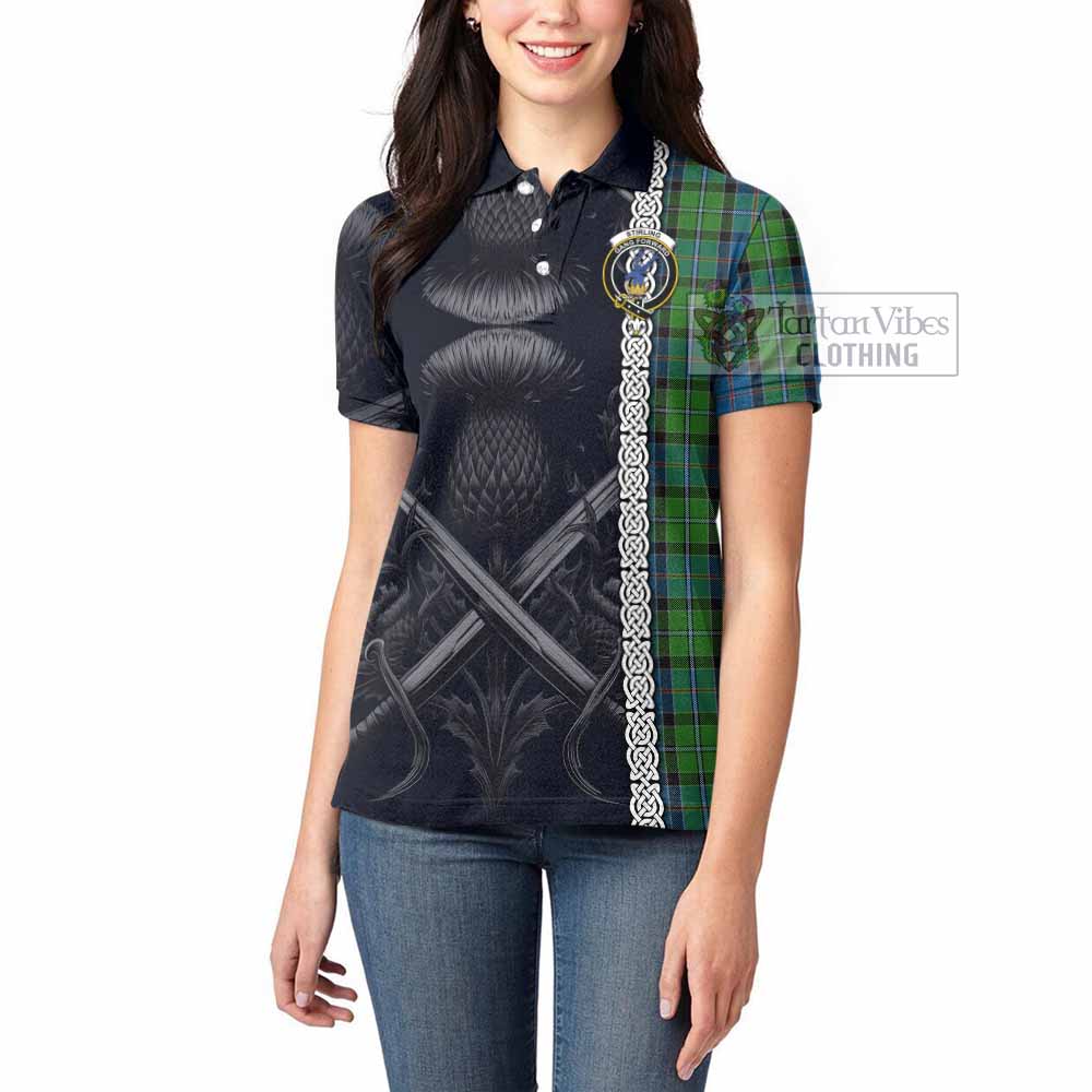 Tartan Vibes Clothing Stirling Tartan Women's Polo Shirt with Family Crest Cross Sword Thistle Celtic Vibes