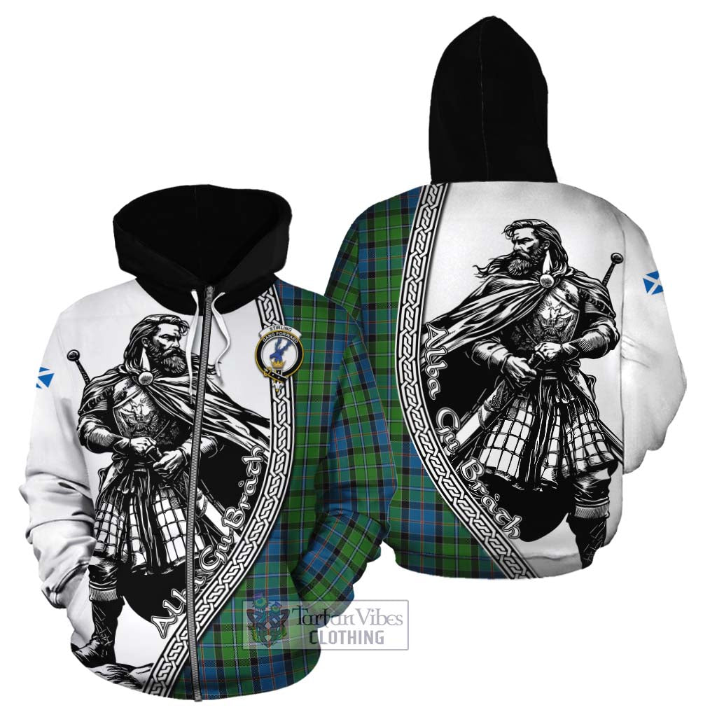 Tartan Vibes Clothing Stirling Tartan Clan Crest Cotton Hoodie with Highlander Warrior Celtic Style