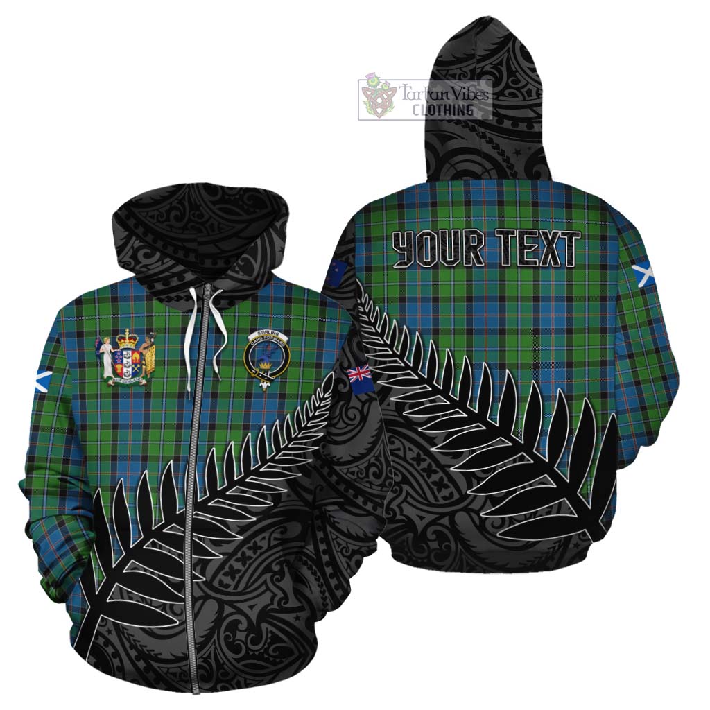 Tartan Vibes Clothing Stirling Crest Tartan Cotton Hoodie with New Zealand Silver Fern Half Style