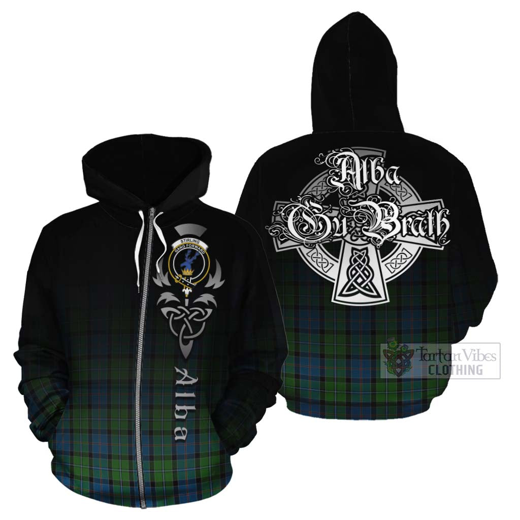 Tartan Vibes Clothing Stirling Tartan Cotton Hoodie Featuring Alba Gu Brath Family Crest Celtic Inspired