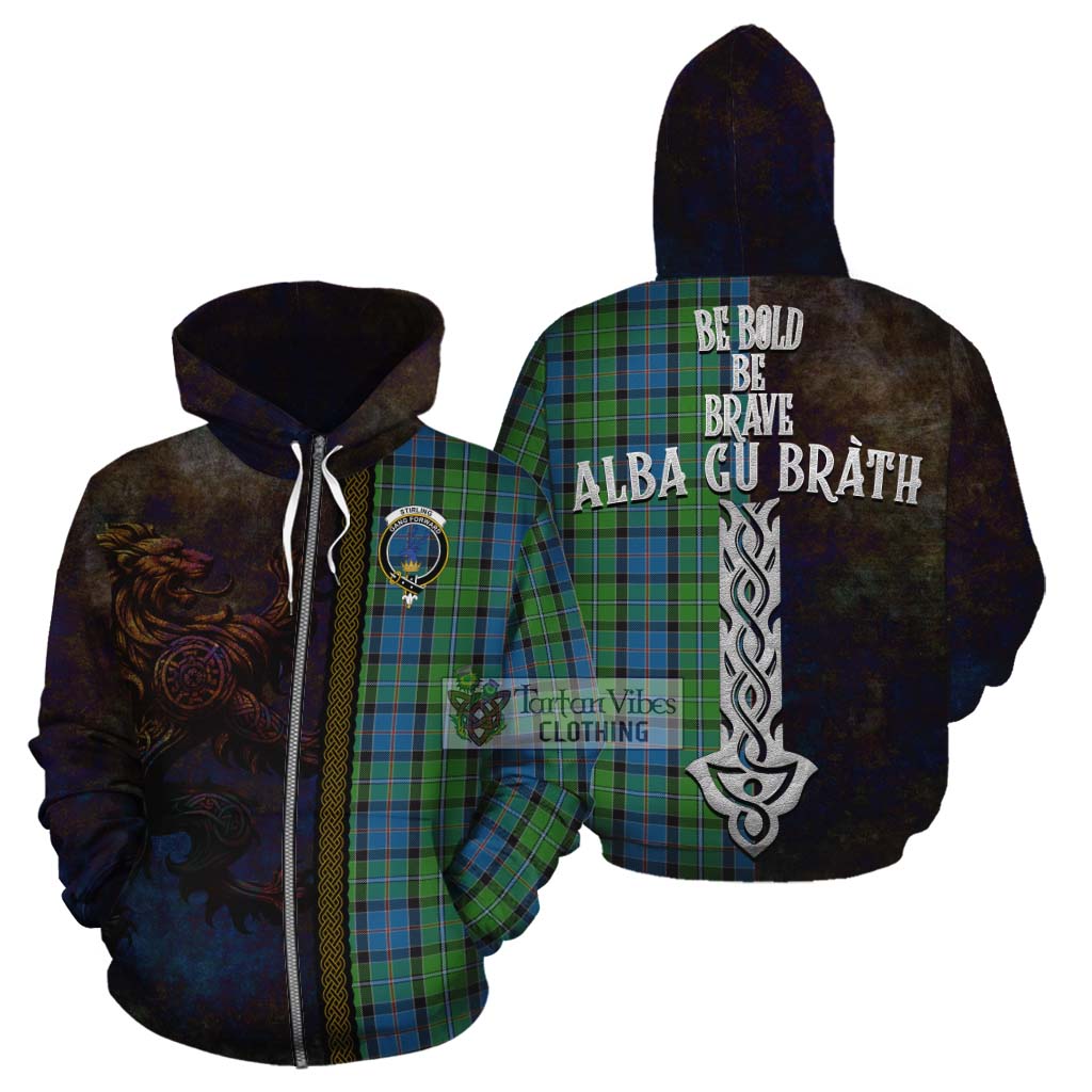 Tartan Vibes Clothing Stirling Tartan Family Crest Cotton Hoodie Alba Gu Brath Be Brave Lion Ancient Style