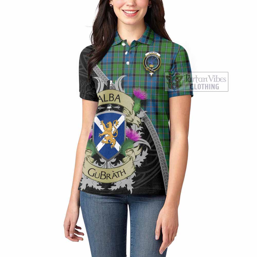 Tartan Vibes Clothing Stirling Tartan Family Crest Women's Polo Shirt Lion Rampant Royal Thistle Shield Celtic Inspired