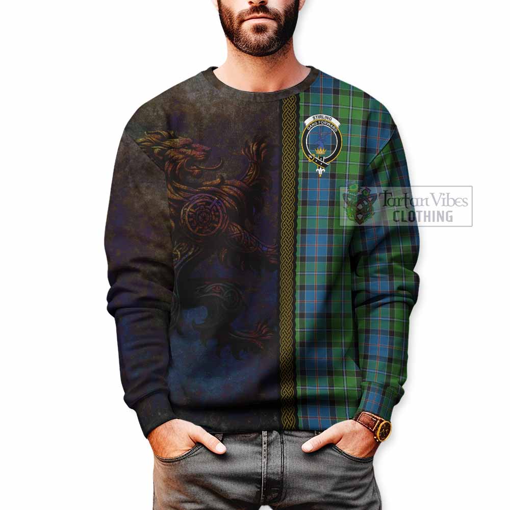 Tartan Vibes Clothing Stirling Tartan Family Crest Sweatshirt Alba Gu Brath Be Brave Lion Ancient Style