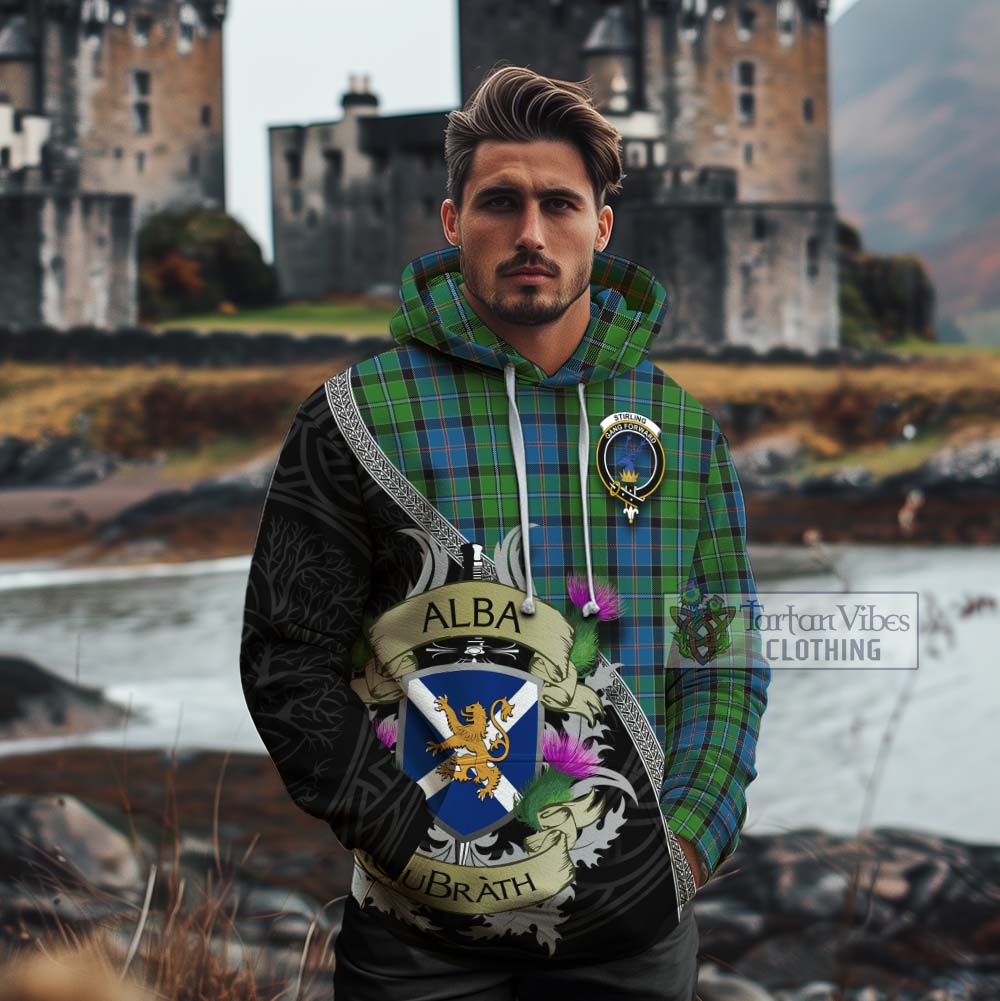 Tartan Vibes Clothing Stirling Tartan Family Crest Cotton Hoodie Lion Rampant Royal Thistle Shield Celtic Inspired