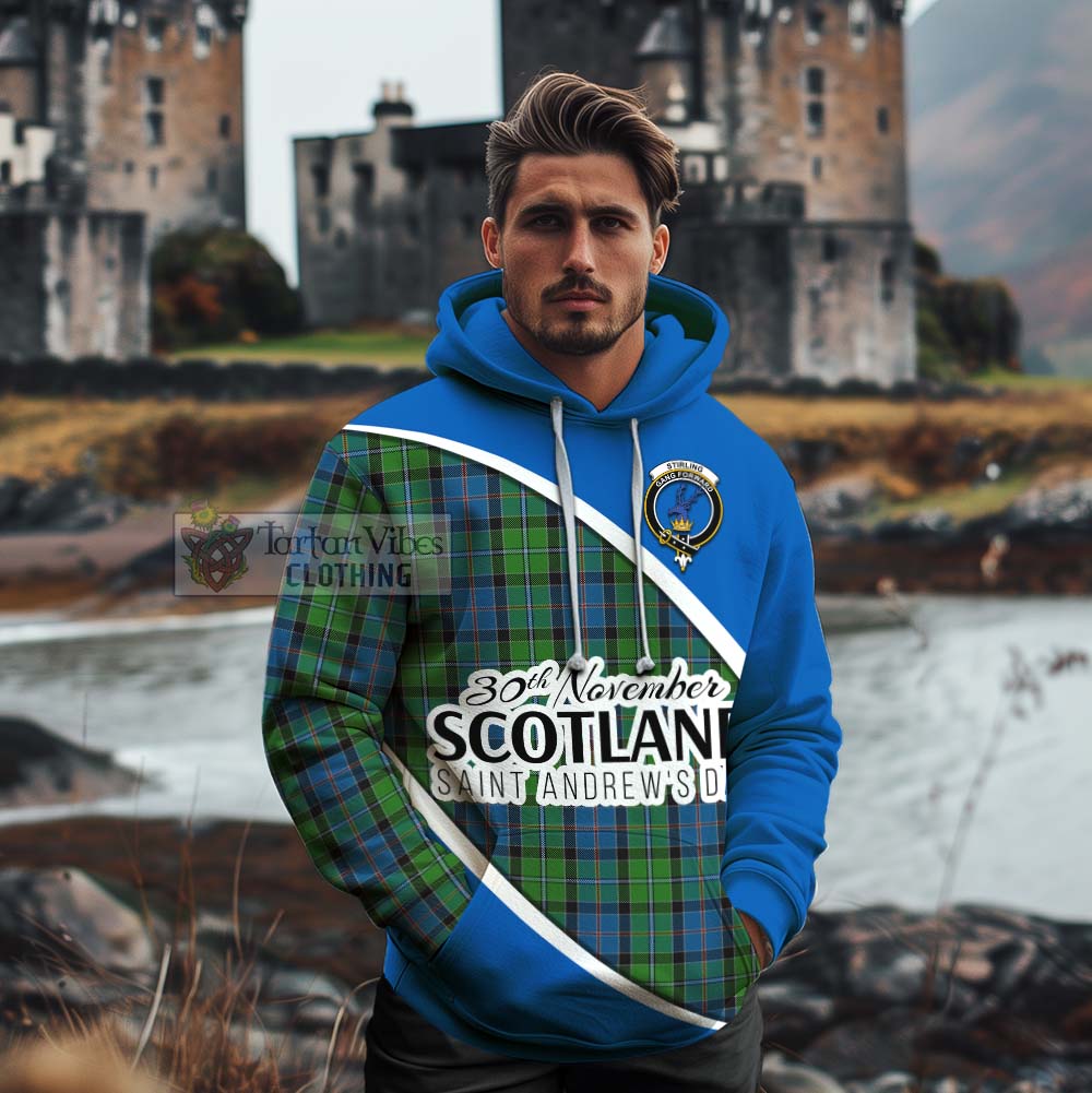 Tartan Vibes Clothing Stirling Family Crest Tartan Cotton Hoodie Celebrate Saint Andrew's Day in Style