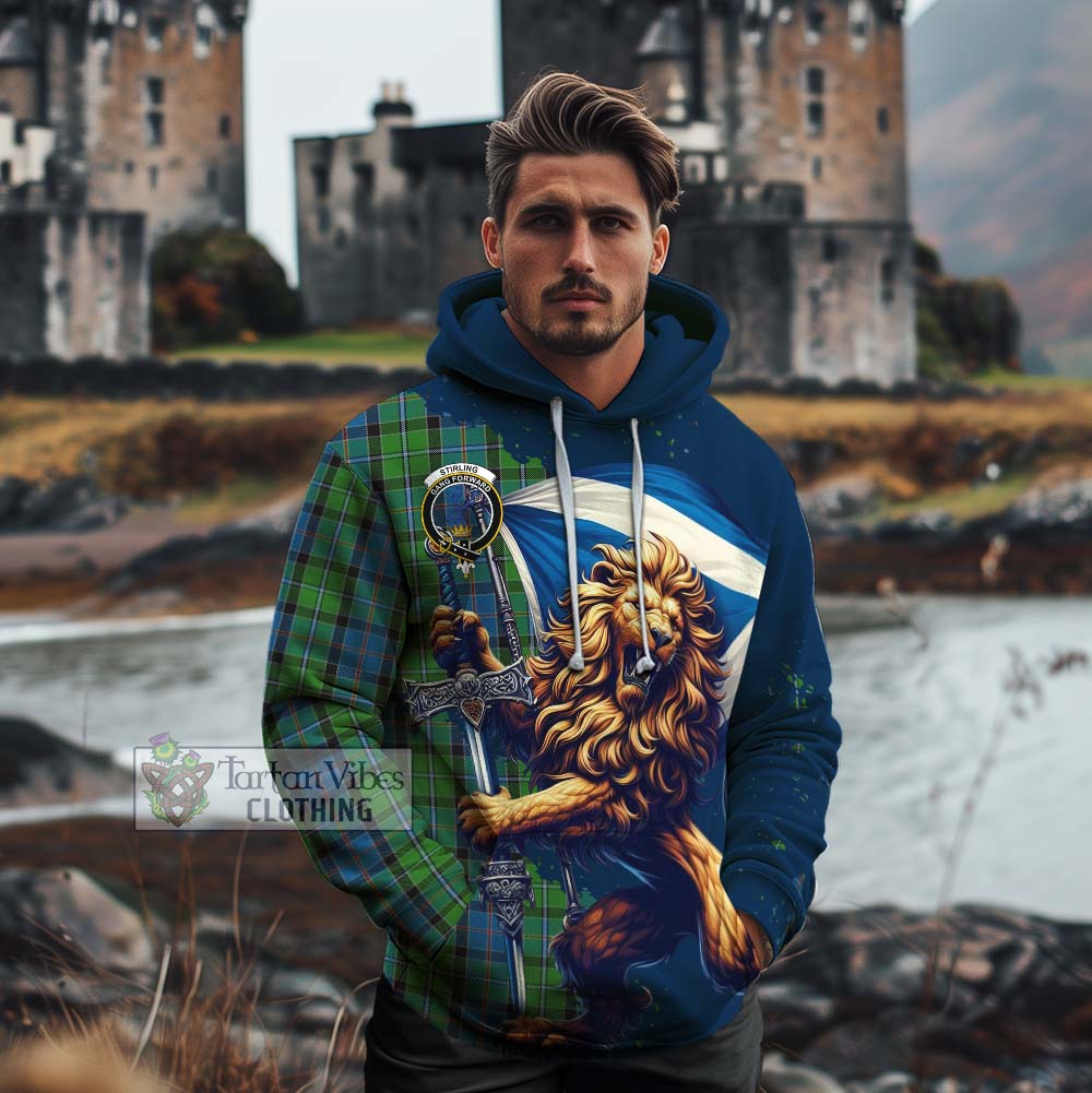 Tartan Vibes Clothing Stirling Tartan Family Crest Cotton Hoodie with Scottish Majestic Lion