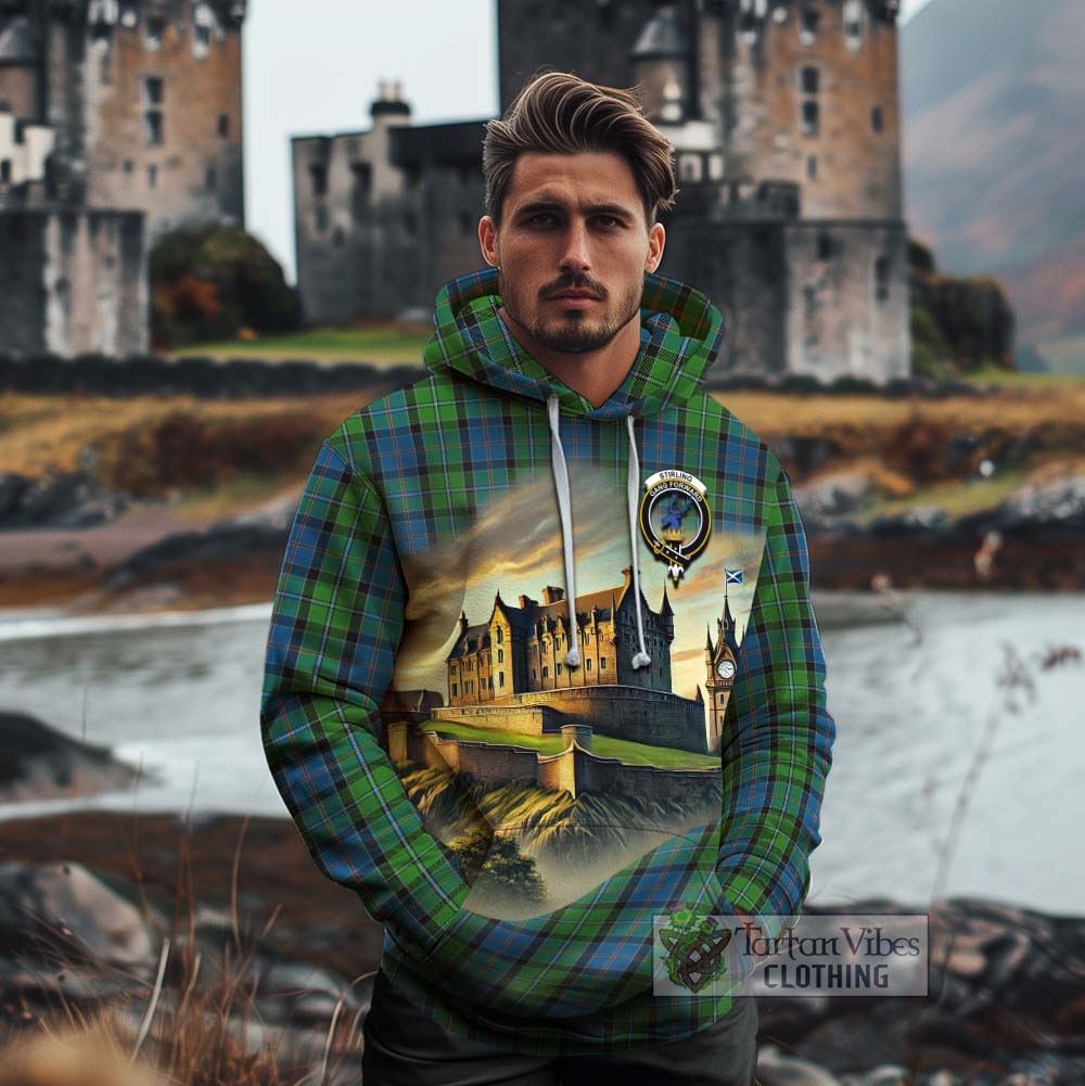 Tartan Vibes Clothing Stirling Tartan Family Crest Cotton Hoodie with Scottish Ancient Castle Style