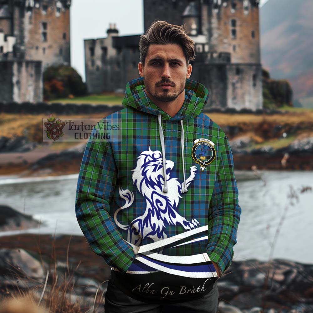 Tartan Vibes Clothing Stirling Tartan Cotton Hoodie with Alba Gu Brath Regal Lion Emblem