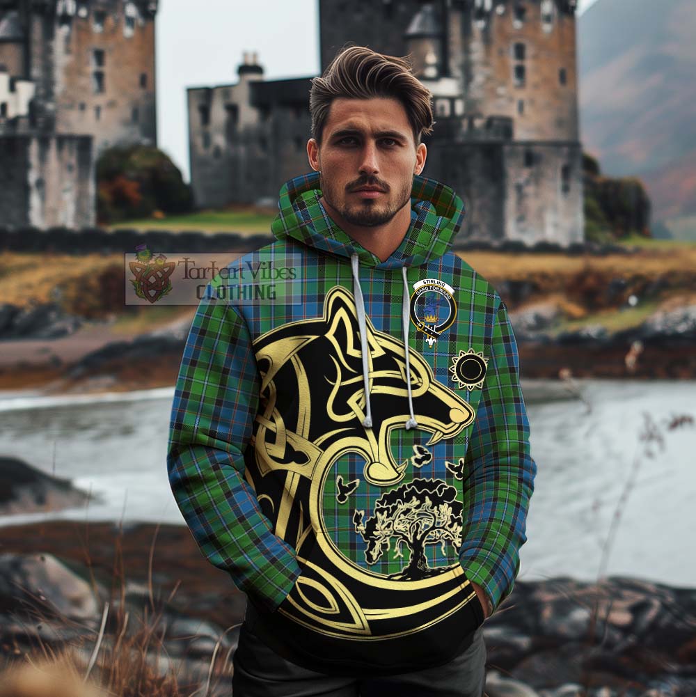 Tartan Vibes Clothing Stirling Tartan Cotton Hoodie with Family Crest Celtic Wolf Style