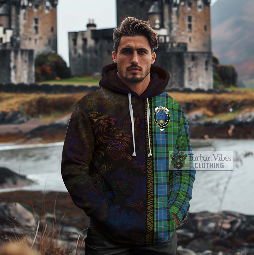 Tartan Vibes Clothing Stirling Tartan Family Crest Cotton Hoodie Alba Gu Brath Be Brave Lion Ancient Style