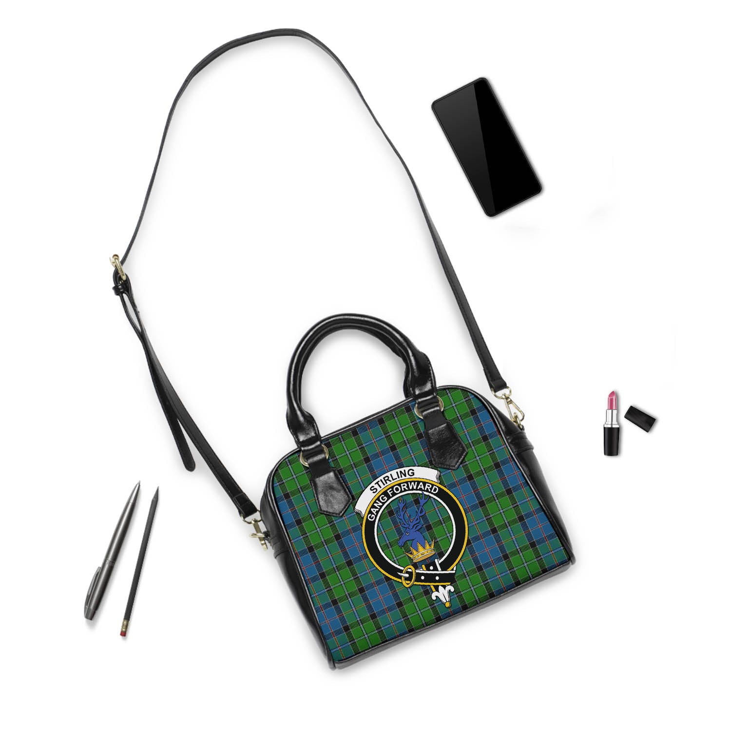 Stirling Tartan Shoulder Handbags with Family Crest - Tartanvibesclothing