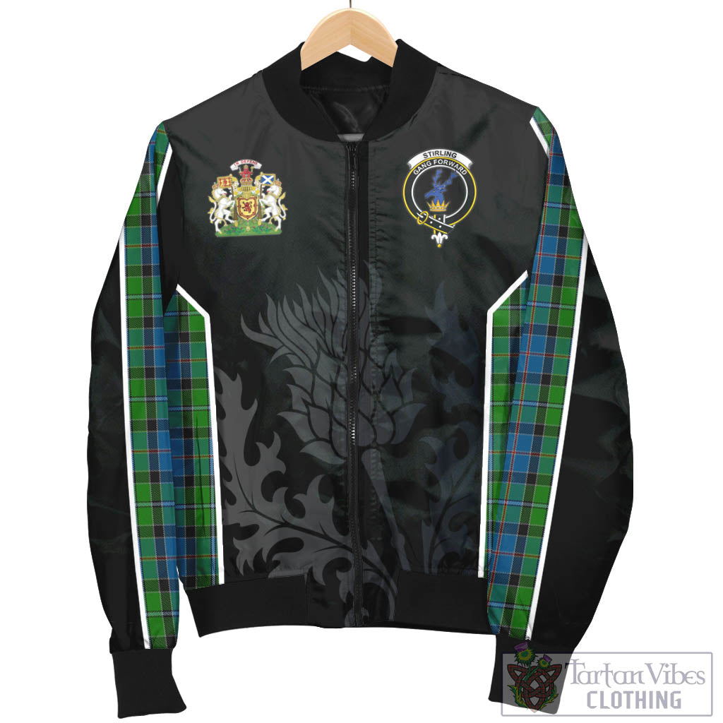 Tartan Vibes Clothing Stirling Tartan Bomber Jacket with Family Crest and Scottish Thistle Vibes Sport Style