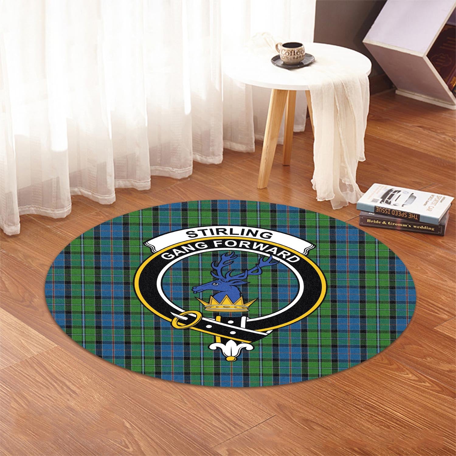 stirling-tartan-round-rug-with-family-crest