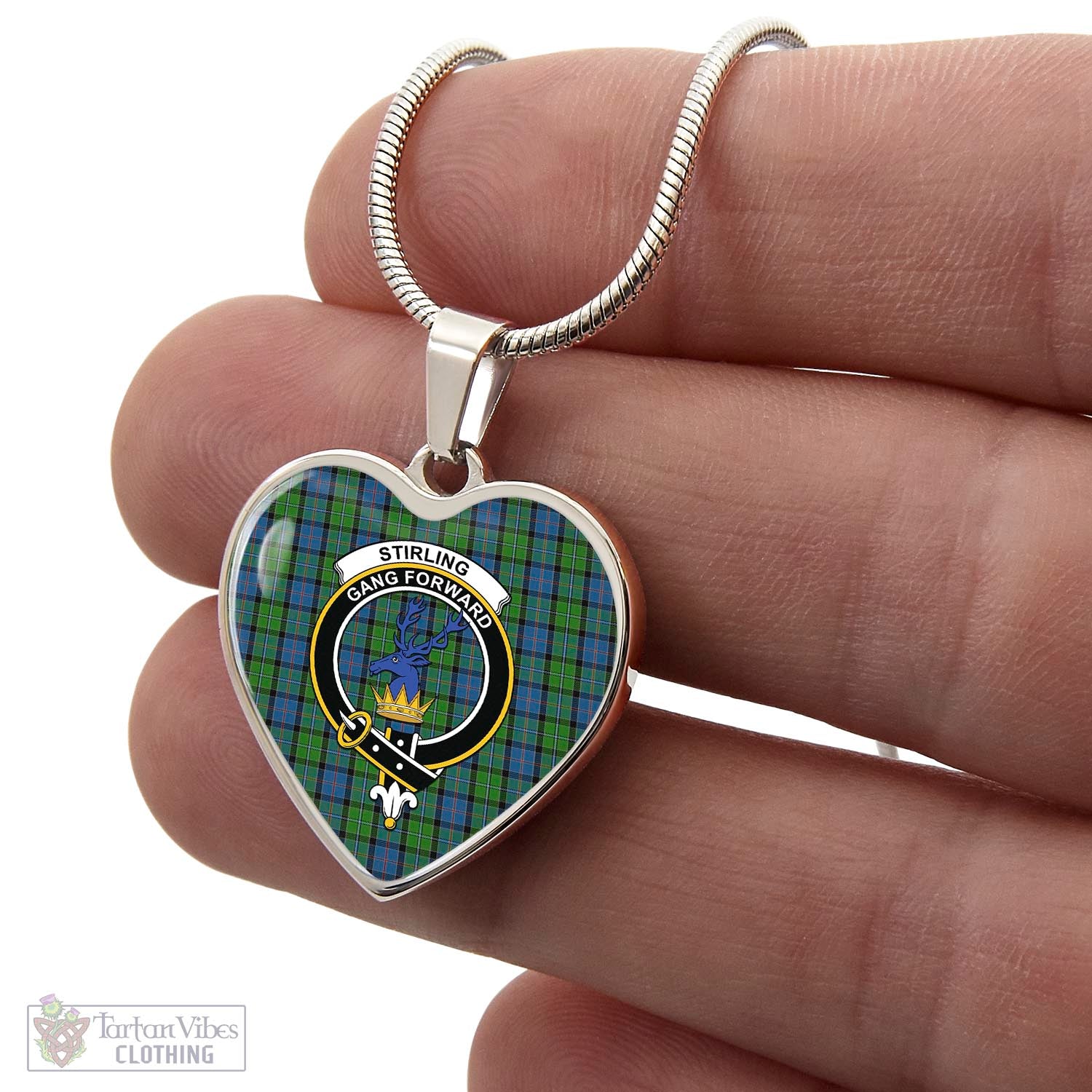 Tartan Vibes Clothing Stirling Tartan Heart Necklace with Family Crest