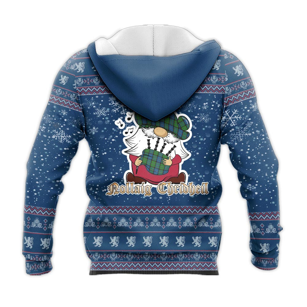 Stirling Clan Christmas Knitted Hoodie with Funny Gnome Playing Bagpipes - Tartanvibesclothing