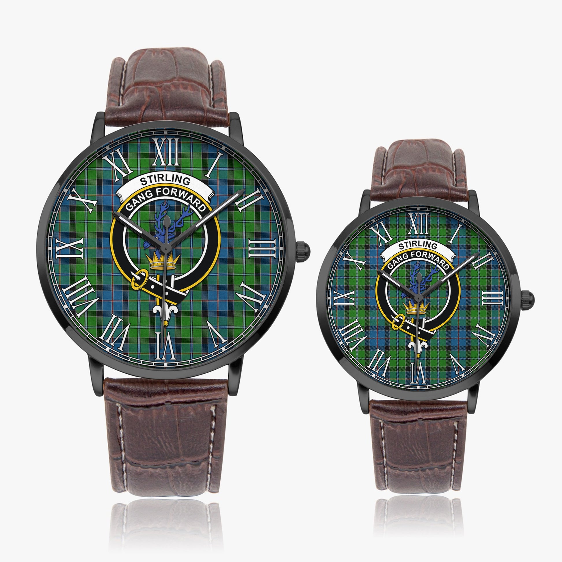 Stirling Tartan Family Crest Leather Strap Quartz Watch - Tartanvibesclothing