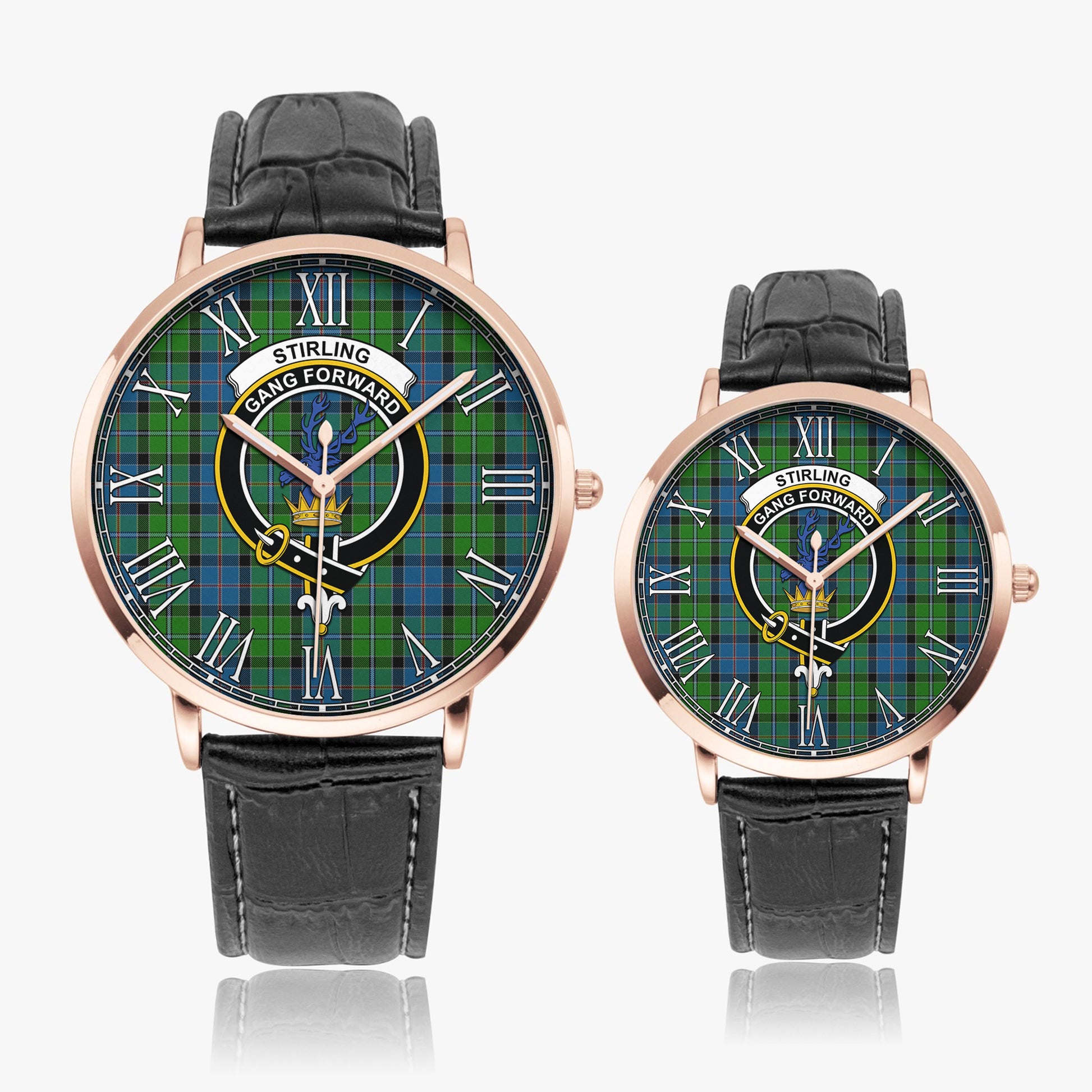 Stirling Tartan Family Crest Leather Strap Quartz Watch - Tartanvibesclothing