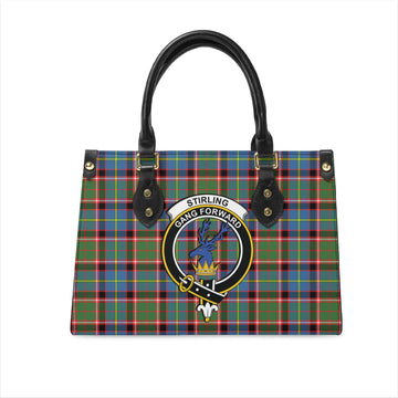 Stirling Bannockburn Tartan Leather Bag with Family Crest