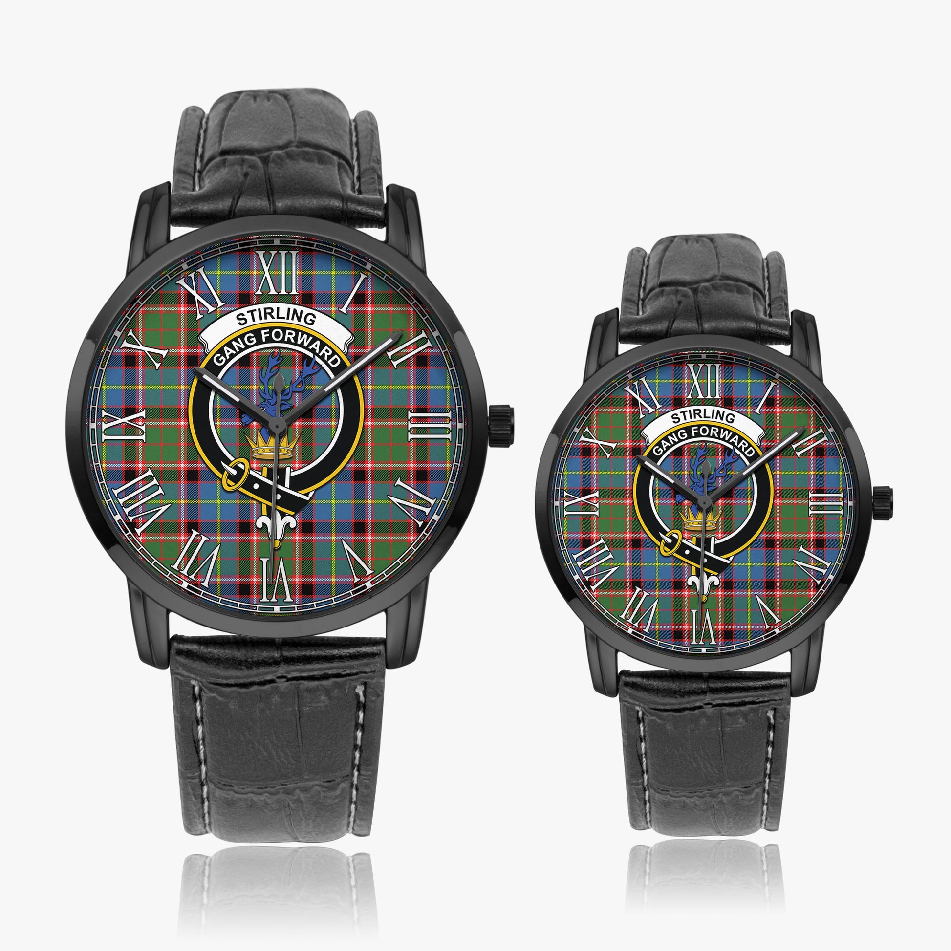 Stirling Bannockburn Tartan Family Crest Leather Strap Quartz Watch - Tartanvibesclothing