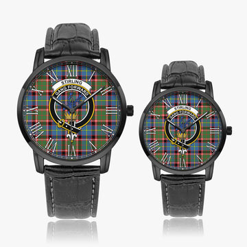 Stirling Bannockburn Tartan Family Crest Leather Strap Quartz Watch