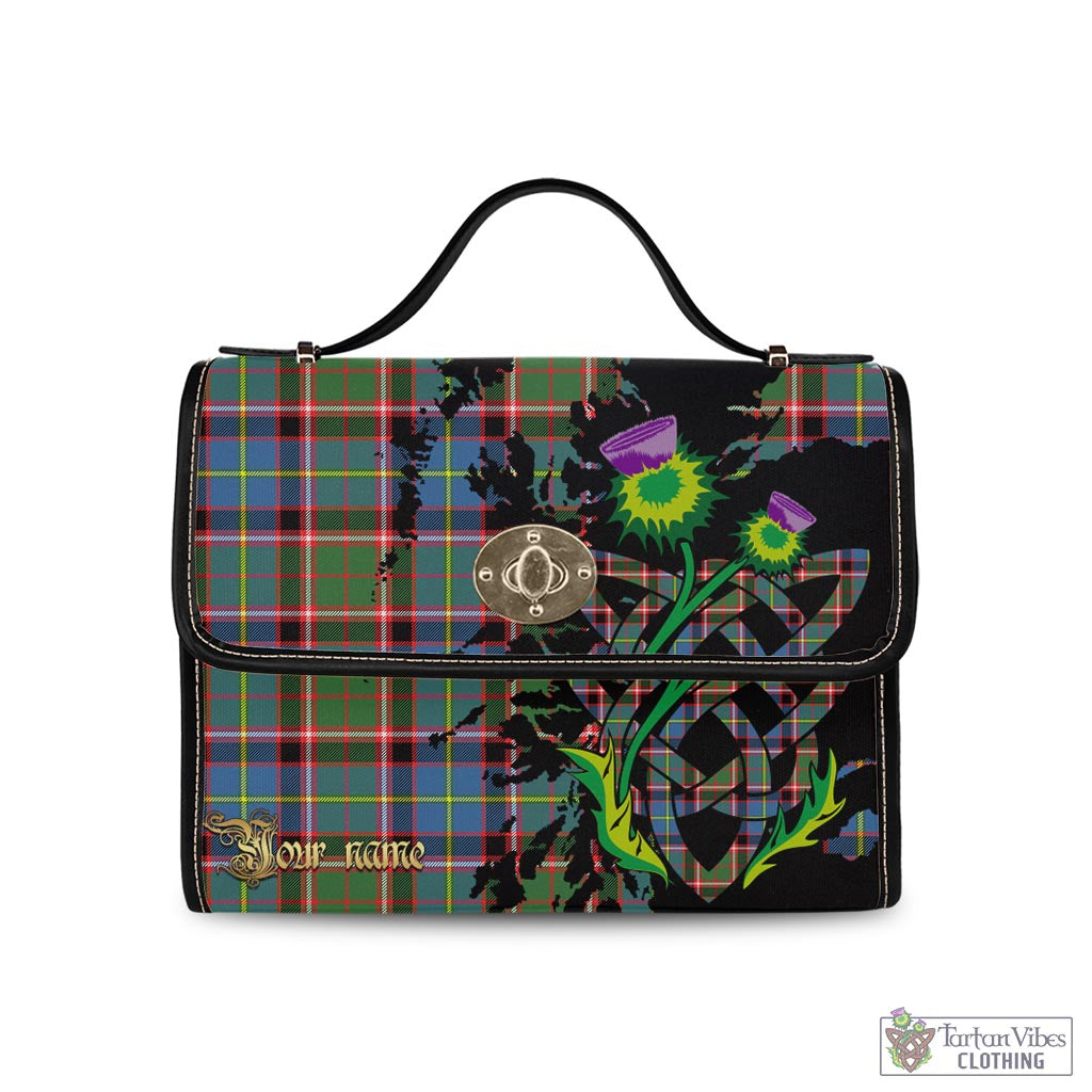 Tartan Vibes Clothing Stirling Bannockburn Tartan Waterproof Canvas Bag with Scotland Map and Thistle Celtic Accents