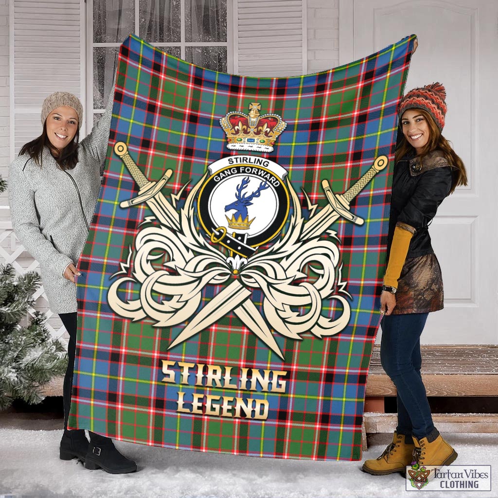 Tartan Vibes Clothing Stirling Bannockburn Tartan Blanket with Clan Crest and the Golden Sword of Courageous Legacy