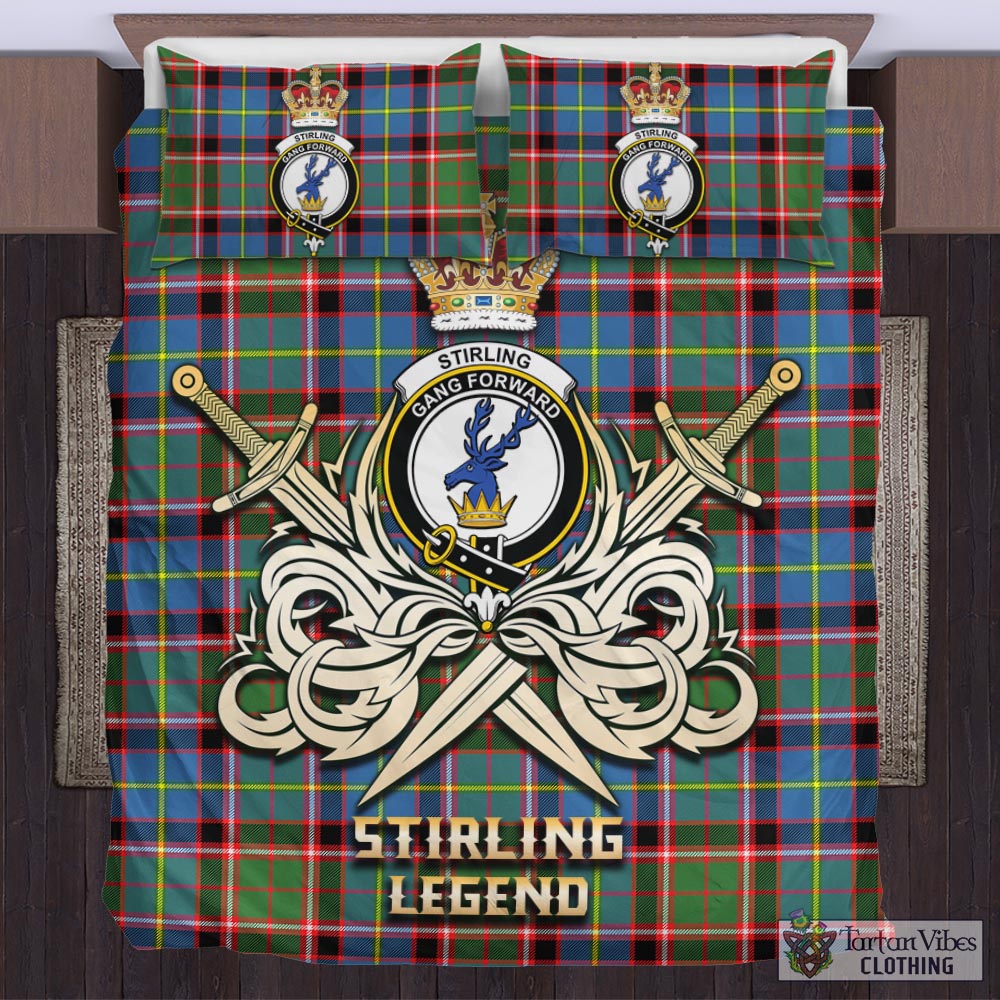 Tartan Vibes Clothing Stirling Bannockburn Tartan Bedding Set with Clan Crest and the Golden Sword of Courageous Legacy