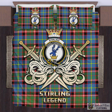 Stirling Bannockburn Tartan Bedding Set with Clan Crest and the Golden Sword of Courageous Legacy