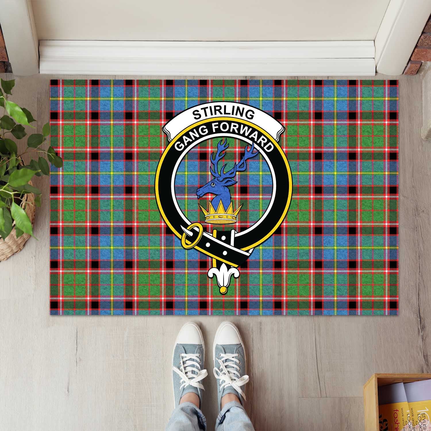 Stirling Bannockburn Tartan Door Mat with Family Crest - Tartanvibesclothing Shop
