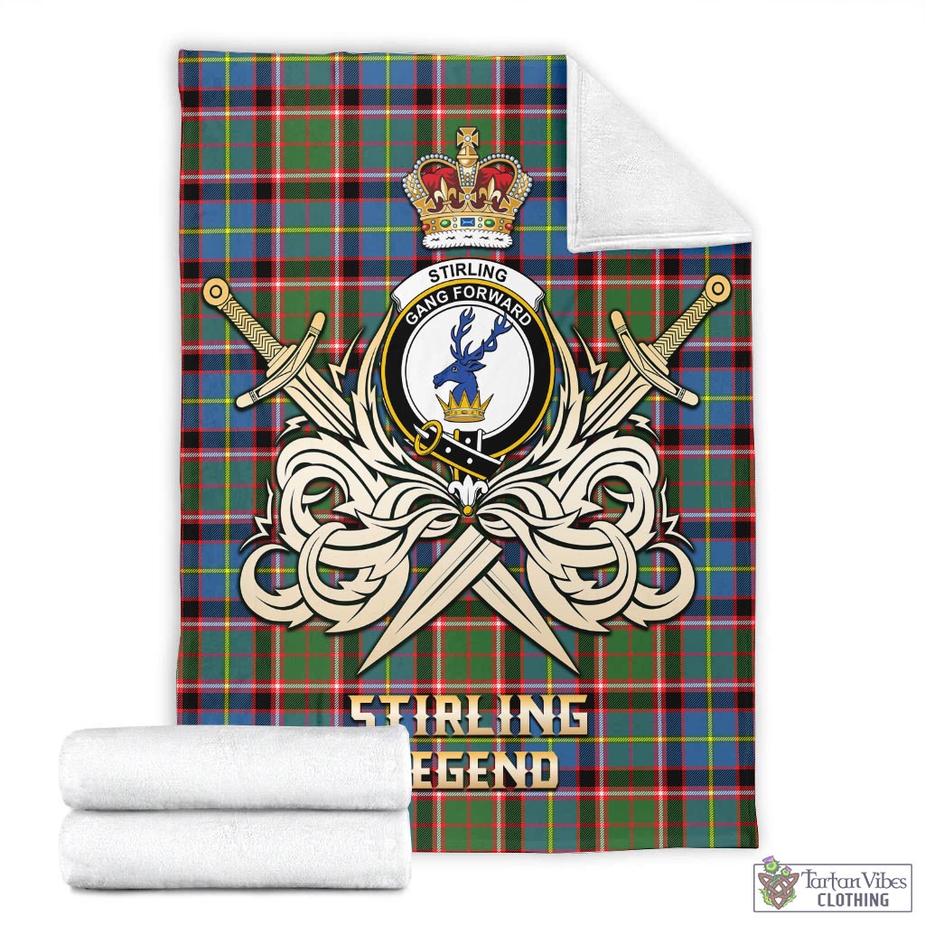 Tartan Vibes Clothing Stirling Bannockburn Tartan Blanket with Clan Crest and the Golden Sword of Courageous Legacy