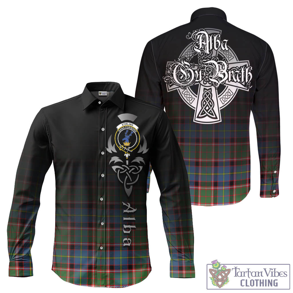Tartan Vibes Clothing Stirling Bannockburn Tartan Long Sleeve Button Up Featuring Alba Gu Brath Family Crest Celtic Inspired